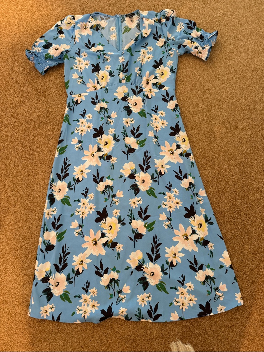 Ann Taylor Factory Light Blue Floral Dress with Pink Blooms